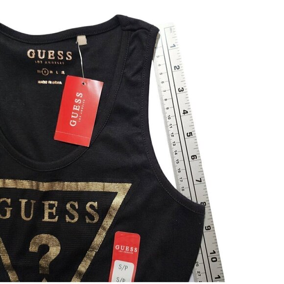 Guess Womens Tank Top Gold Triangle Logo Black Size S - Picture 4 of 9